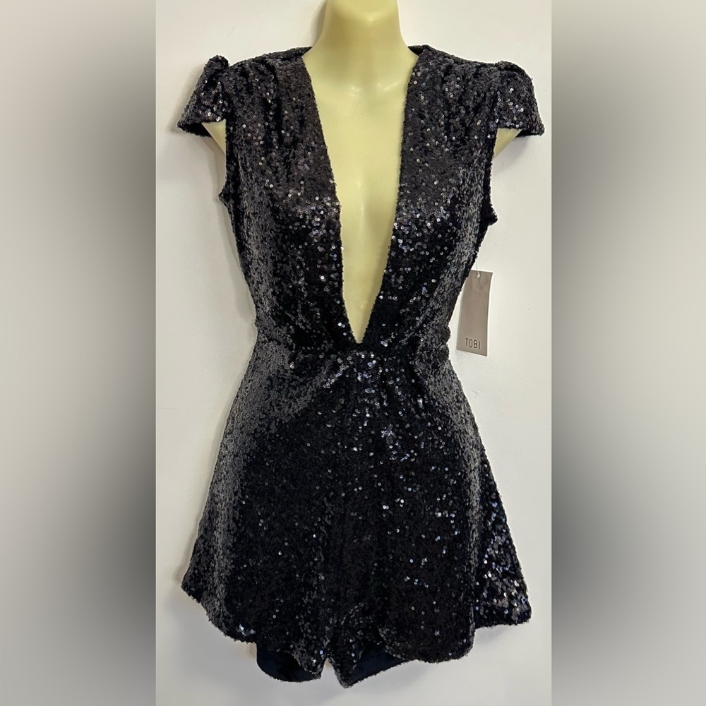 Tobi Black Sequin Capsleeve Romper